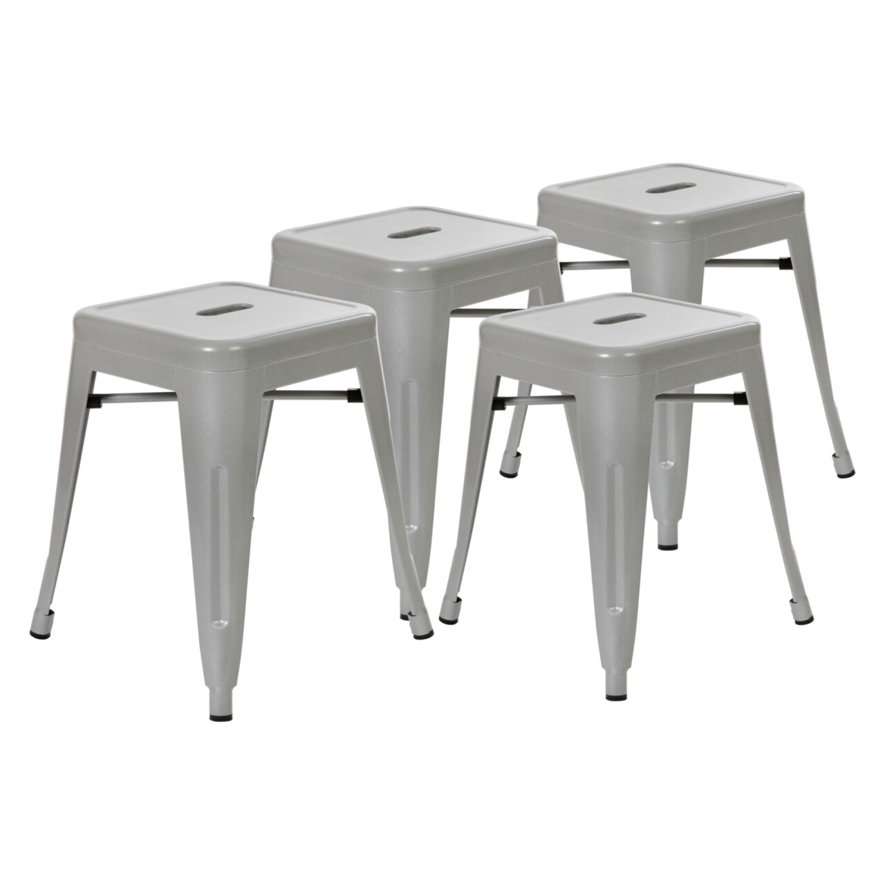 Flash Furniture 18" Table Height Stool, Stackable Backless Metal Indoor Dining Stool, Commercial Grade Restaurant Stool in Silver - Set of 4